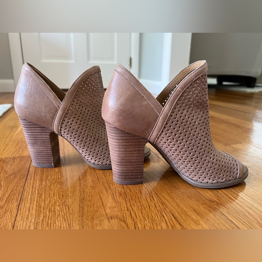 Lucky Brand - Perforated Leather Peep Toe - Block Heel Booties - Picture 5 of 9